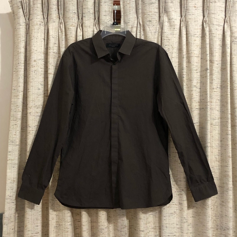 AllSaints Men's Brown Long-Sleeve Button Up Shirt